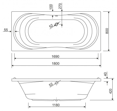 Акриловая ванна CEZARES (APOLLO-180-90-49)