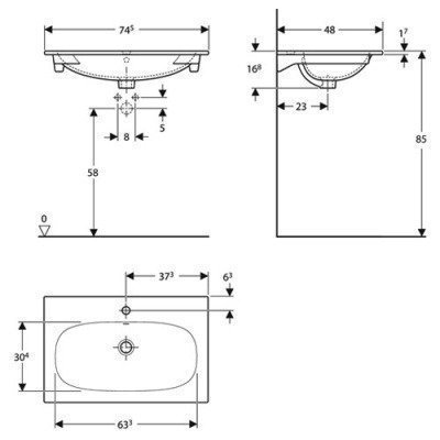Раковина встраиваемая Geberit - Acanto Slim 75x48 (500.641.01.2)