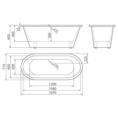 Ванна из литьевого мрамора Esse - Creta 167x71