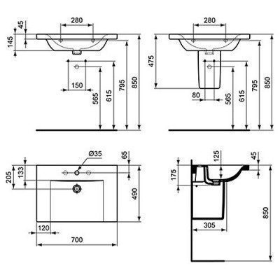 Раковина-столешница Ideal Standard - Connect 70x49 (E812801)