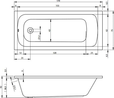 Акриловая ванна RIHO MILANO 170x75 (B043001005)