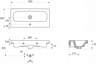 Раковина встраиваемая Cersanit MODUO 80 (S-UM-MOD80/1)