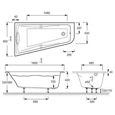 Ванна акриловая Jacob Delafon - Odeon Up левая 160x90 (E6065RU-00)
