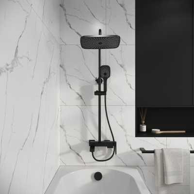 Душевая стойка Pragma 500.K35.03.210 с верхним душем, ручной лейкой и смесителем, черный матовый (500.K35.03.210) Душевая стойка Pragma 500.K35.03.210 с верхним душем, ручной лейкой и смесителем, черный матовый (500.K35.03.210)