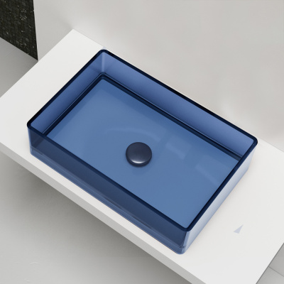 Раковина накладная прозрачная ABBER Kristall синяя (AT2803Saphir)