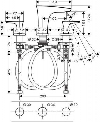 Смеситель для раковины  Hansgrohe  -  PuraVida (15073400)