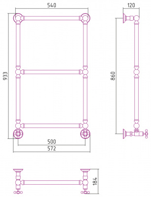 Водяной полотенцесушитель Сунержа - Ренессанс 1304 860x500 (00-0280-8650)