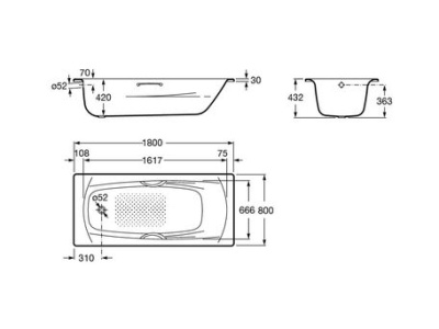 Ванна Roca Swing Plus 180x80 3,5мм, anti-slip, с ручками (236655000)