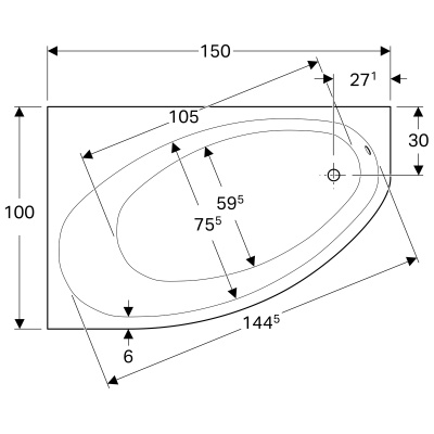 Ванна асимметричная угловая 150x100 Geberit Renova (657350000) Ванна асимметричная угловая 150x100 Geberit Renova (657350000)