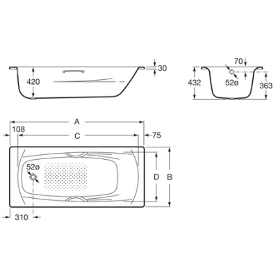 Ванна Roca Swing Plus 170x75 3,5мм, anti-slip, с ручками (236755000)