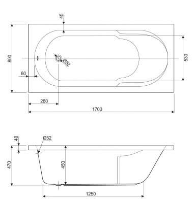 Акриловая ванна CEZARES (ARNO-170-80-45-W37)