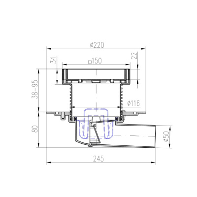 Душевой трап с решеткой под плитку PAINI 150х150 мм (C1381A)