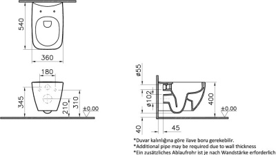 Безободковый подвесной унитаз VitrA Shift без сиденья (7742B003-0075)