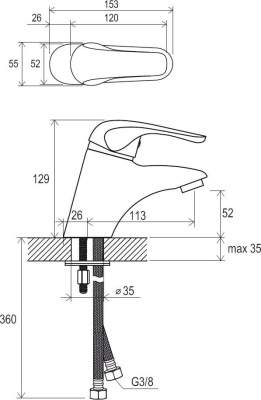 Смеситель для умывальника Ravak Rosa RS 012.00 без донного клапана (X070022)