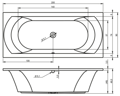 Ванна акриловая RIHO LIMA Ванна акриловая 200x90 (B054001005)