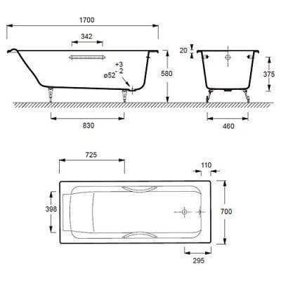 Ванна чугунная Jacob Delafon - Parallel 170x70 (E2948-00)