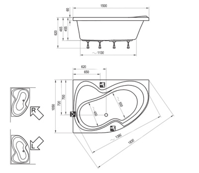 Акриловая ванна Ravak Rosa II 150x105 L (CK21000000)