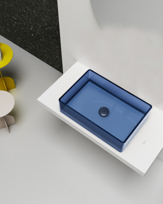 Раковина накладная прозрачная ABBER Kristall синяя (AT2803Saphir)