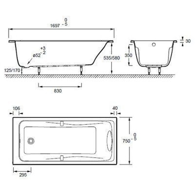 Ванна акриловая Jacob Delafon - Odeon Up 170x75 (E60491RU-00) Ванна акриловая Jacob Delafon - Odeon Up 170x75 (E60491RU-00)