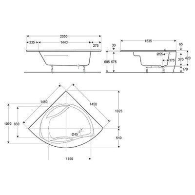 Ванна акриловая Jacob Delafon - Presquile 145x145 (E6045RU-00)