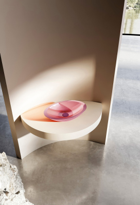 Раковина накладная прозрачная ABBER Kristall розовая (AT2810Koralle)