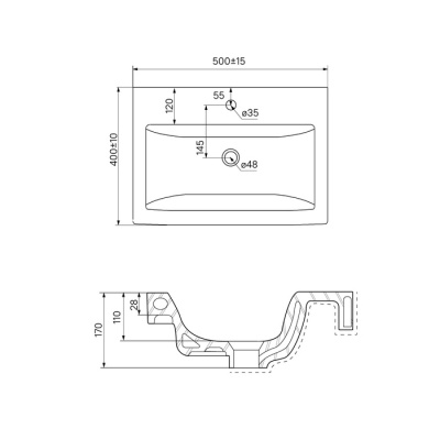 Тумба с умывальником, 50 см, подвесная, белая, New Mirro, IDDIS (NMIR50Wi95K)