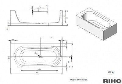 Ванна из литьевого мрамора Riho - Madrid 180x86 (BS4000500000000)