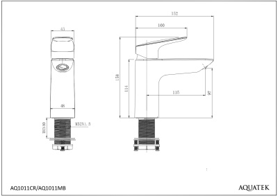 Смеситель для раковины 97 с донным клапаном AQUATEK, матовый черный ВЕГА (AQ1011MB)