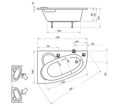 Акриловая ванна Ravak Asymmetric 150 x 100 R (C451000000)