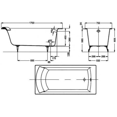 Ванна чугунная Jacob Delafon - Biove 170x75 (E2930-00)