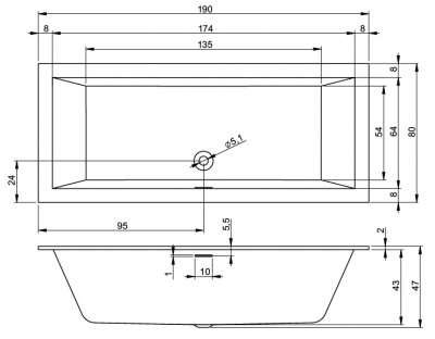 Ванна акриловая RIHO RETHING CUBIC 190x80 (BR1000500000000)