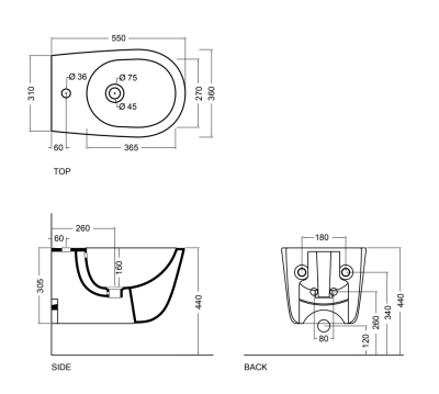 Биде подвесное 550х360мм., AXA Eva, черный матовый (8802007)