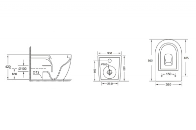 Унитаз ABBER Bequem приставной белый, безободковый (AC1111)