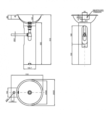 Раковина Nofer с пьедесталом без смесителя 810х426х510 матовая (13063.S)