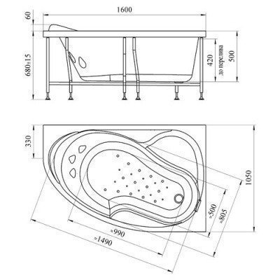 Ванна акриловая Radomir - Амелия Левая 160x105 (1-01-0-1-1-017)