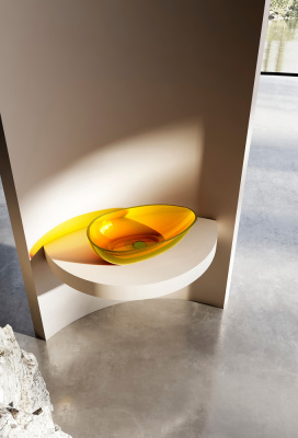 Раковина накладная прозрачная ABBER Kristall желтая (AT2811Amber)