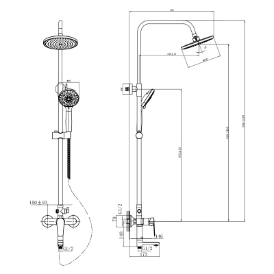 Смеситель Rossinka для ванны и душа с регулируемой высотой штанги и лейкой "Тропический дождь" (S35-46) Смеситель Rossinka для ванны и душа с регулируемой высотой штанги и лейкой "Тропический дождь" (S35-46)