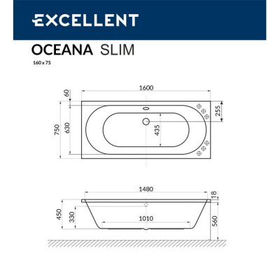 Ванна EXCELLENT Oceana Slim 160x75 (WAEX.OCE16WHS)