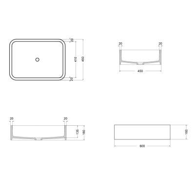 Раковина накладная AXA Cosa 600х450хh160мм., серый матовый (8621009)