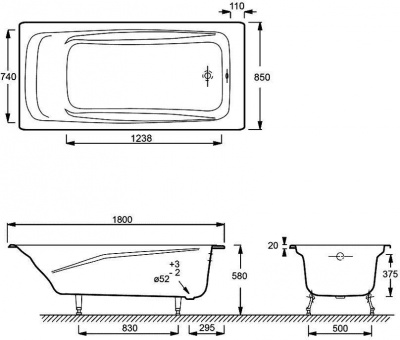 Ванна чугунная Jacob Delafon - Repos 180x85 (E2904-00) Ванна чугунная Jacob Delafon - Repos 180x85 (E2904-00)