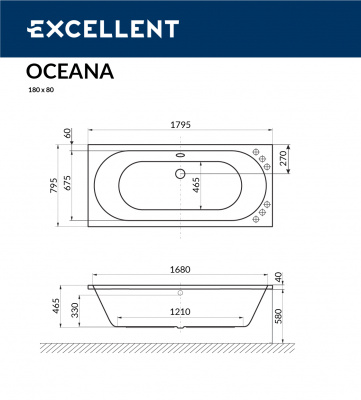 Ванна акриловая EXCELLENT Oceana 180x80 (WAEX.OCE18WH)