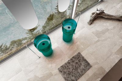 Раковина отдельностоящая прозрачная ABBER Kristall бирюзовая (AT2701Aquamarin)