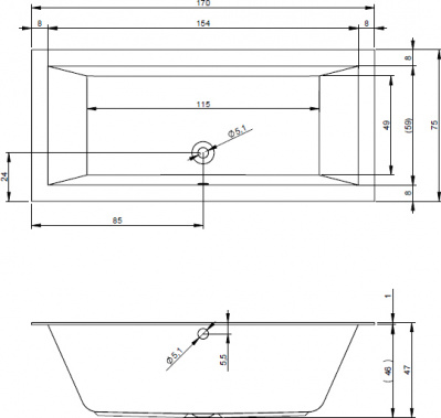 Ванна акриловая RIHO LUGO VELVET 170x75  (BT0110500000000)