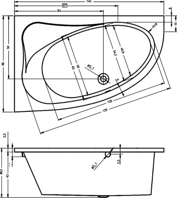 Ванна акриловая RIHO LYRA 140 R (BA6500500000000)