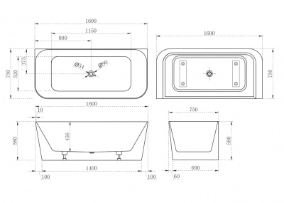 Акриловая ванна ABBER (AB9223-1.6)