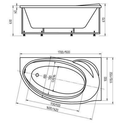 Ванна акриловая Aquatek - Бетта 170x97 Правая (BET170-0000100)