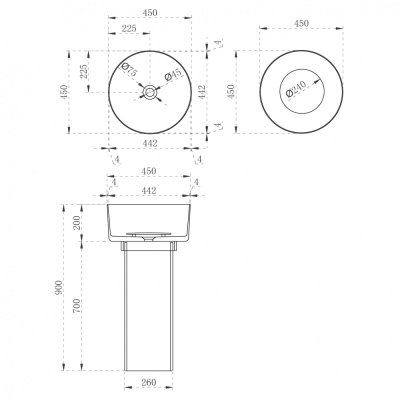 Раковина отдельностоящая прозрачная ABBER Kristall (AT2702Opal)