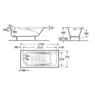 Ванна чугунная Roca - Malibu 170x75 без ручек (230960000)