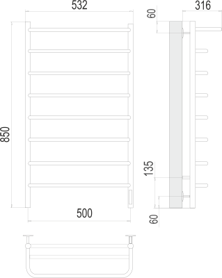 Электрический полотенцесушитель Terminus Полка П8 500х850 электро (4670078524836)